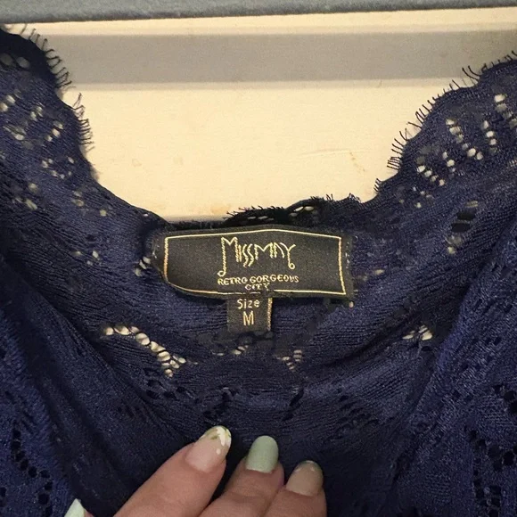 Women's Navy Lace Fit & Flare Long Sleeve Dress/motherhood maternity dress - Picture 4 of 9